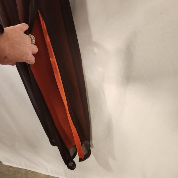 CHARLOTTE RUSSE Vtg Brown Orange Maxi Sheer Overlay Metallic Glitter Medium M - Picture 9 of 12